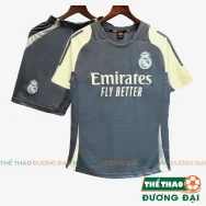 Quần Áo Bóng Đá Real Xám Kem Thun Mè S-COMF Thoáng Khí Thể Thao Đương Đại