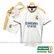 Quần Áo Bóng Đá, Đồ Đá Banh Real Trắng Vàng 2023 2024 Thun Mè Cao Cấp Thoáng Khí Thể Thao Đương Đại