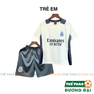 Quần Áo Bóng Đá Trẻ Em Real Kem Xám Thun Mè Cao Cấp Đồ Đá Banh Cho Bé Thể Thao Đương Đại