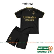 Quần Áo Bóng Đá Trẻ Em Real Đen Vàng Thun Lạnh Cao Cấp Đồ Đá Banh Cho Bé