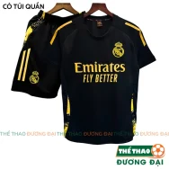 (Có Túi Quần)Quần Áo Bóng Đá Real Đen Vàng Training Thun Mè S-Cool Thể Thao Đương Đại