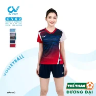 Quần Áo Bóng Chuyền NỮ CV C02 Đỏ Thun Mè C-Airmaxx Thoáng Khí Thể Thao Đương Đại
