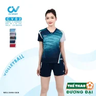 Quần Áo Bóng Chuyền NỮ CV C02 Xanh Đen Thun Mè C-Airmaxx Thoáng Khí Thể Thao Đương Đại
